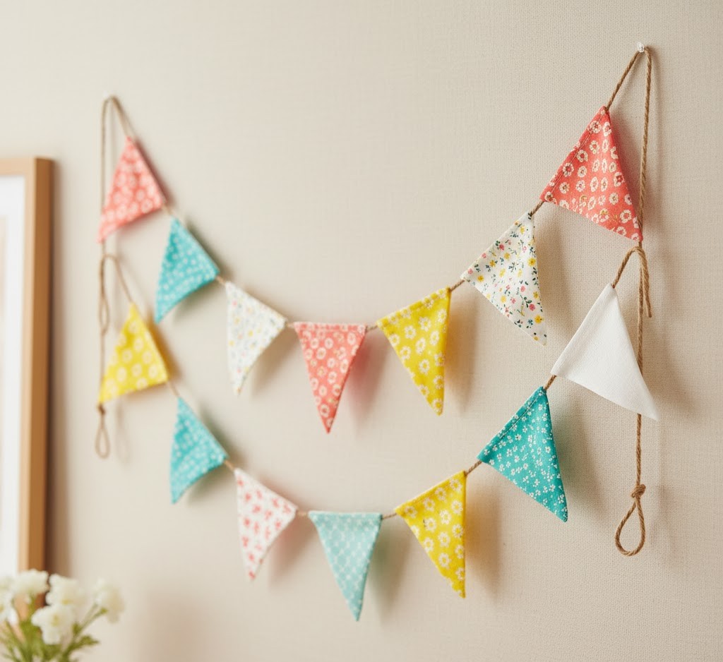 Colorful fabric pennant garland