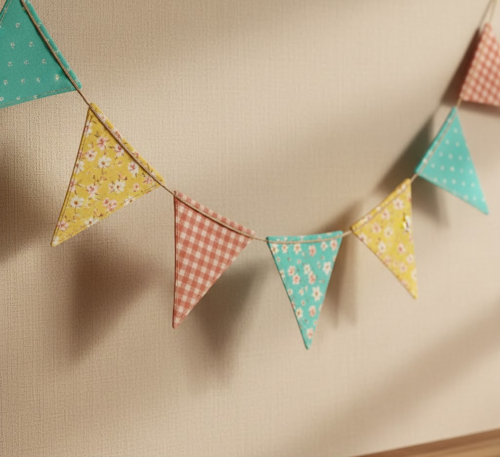 Colorful fabric pennant garland